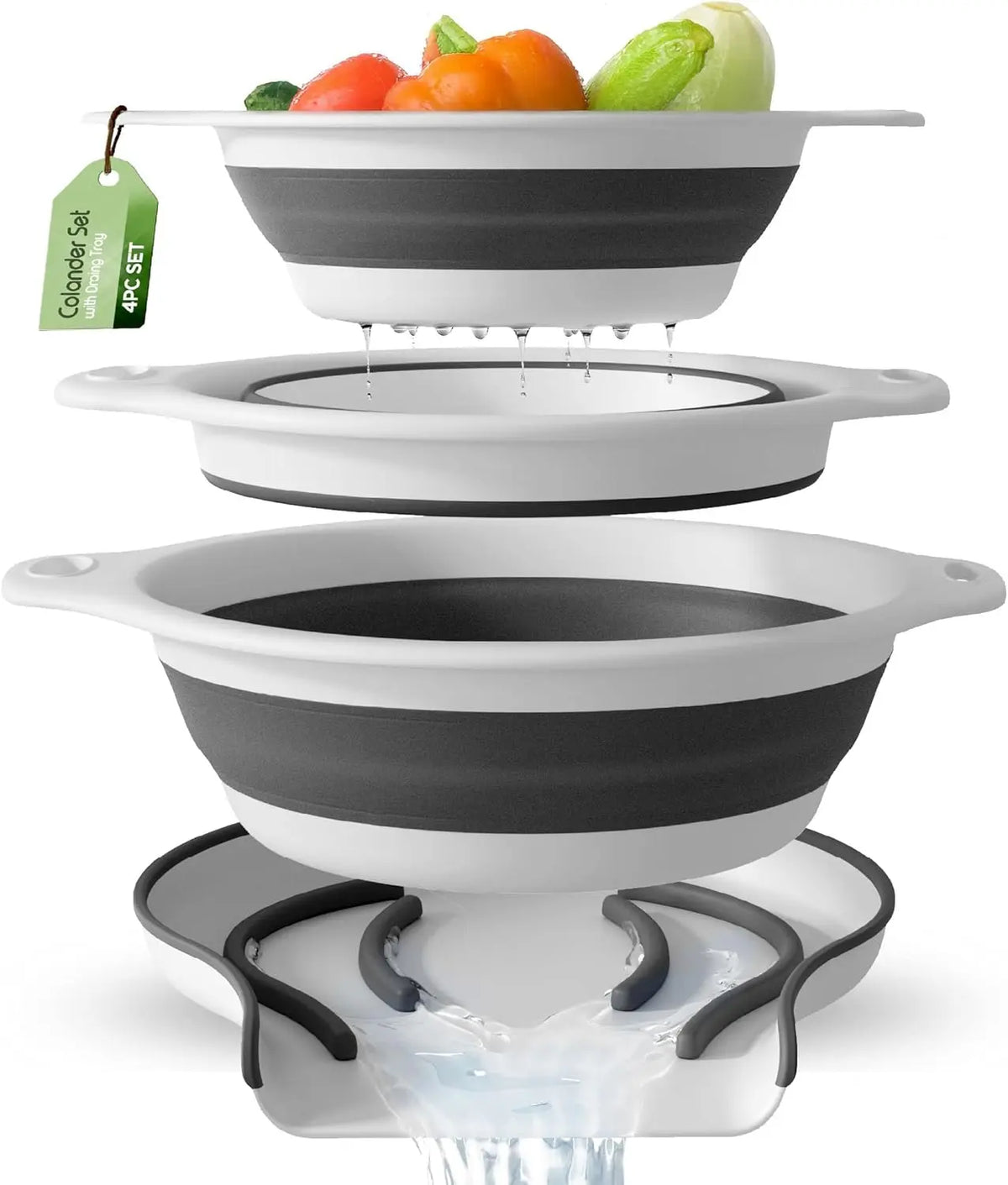 Rinse, Drain, Fold Flat — 3-Piece Collapsible Colander Set