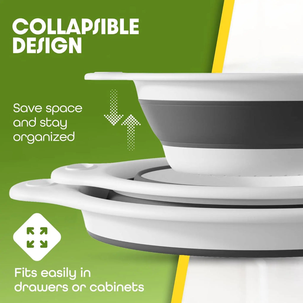 Rinse, Drain, Fold Flat — 3-Piece Collapsible Colander Set