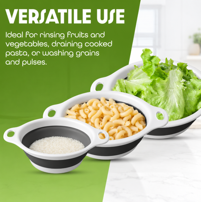 Rinse, Drain, Fold Flat — 3-Piece Collapsible Colander Set